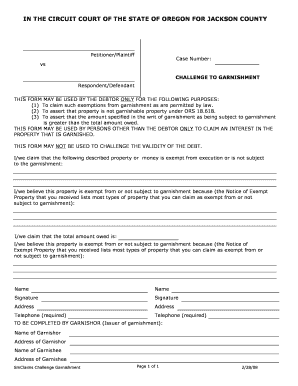 Oregon Garnishment Challenge Form