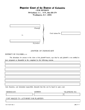 Answer of Defendant Form