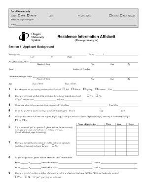 Oregon University Residence Information Affidavit