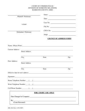 Court of Common Pleas Change of Address Form