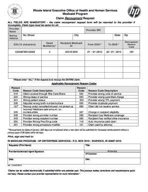 Rhode Island Medicaid Claim Recoupment Request