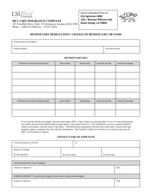 LSU AgCenter HRM Life Insurance Beneficiary Designation Form