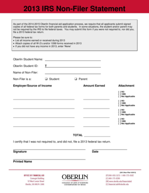 2013 IRS Non-Filer Statement