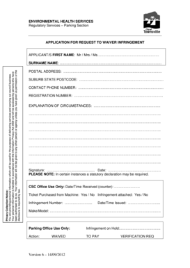 Application for Request to Waiver Infringement