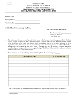 Maintenance Fee Payment Form for Lode Claims