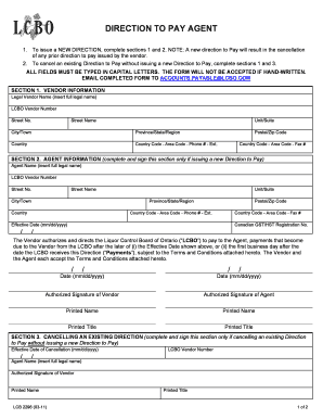 LCBO Direction to Pay Form