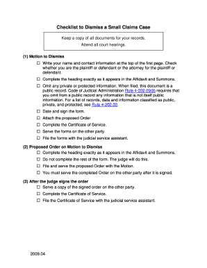 Motion to Dismiss Small Claims Case