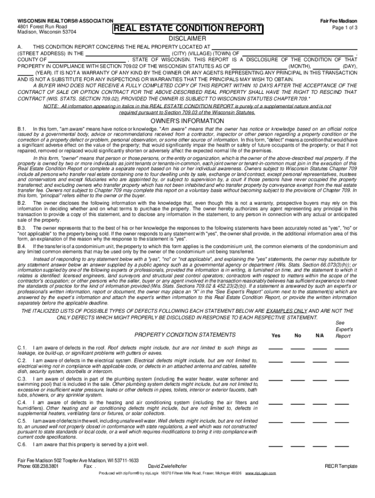 Fillable Online Real Estate Condition Report (3 pages) FSBO Madison