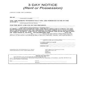 3 Day Notice for Rent or Possession
