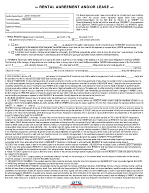 Printable rental agreement - RENTAL AGREEMENT AND/OR LEASE