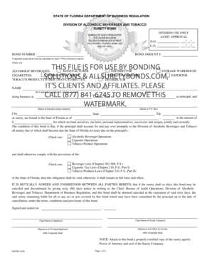 Florida Alcoholic Beverages and Tobacco Surety Bond