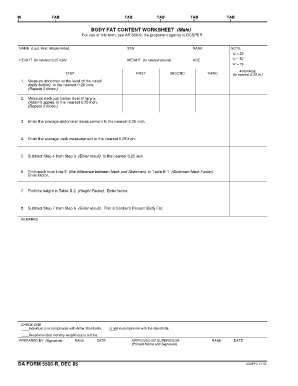 US Army Body Fat Content Worksheet