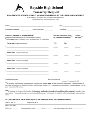 High School Transcript Request Form