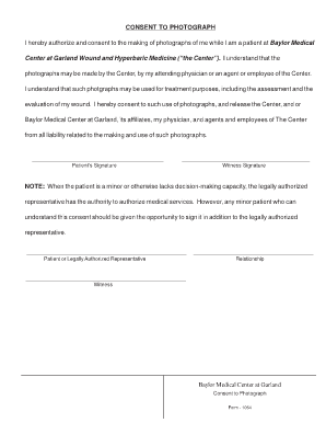 Consent to Photograph for Medical Treatment