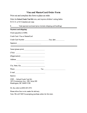 Visa and MasterCard Order Form