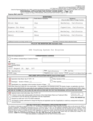 Provisional Patent Application Cover Sheet