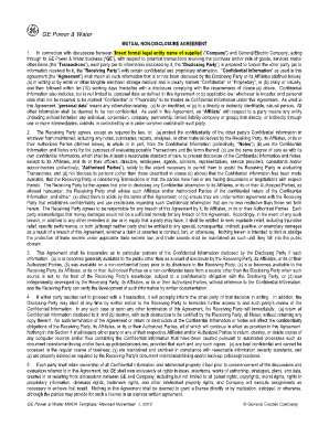 Bilateral nda template - Mutual Non-Disclosure Agreement - GE Energy