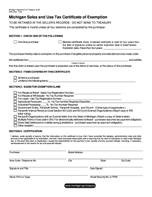 Michigan Sales and Use Tax Certificate of Exemption
