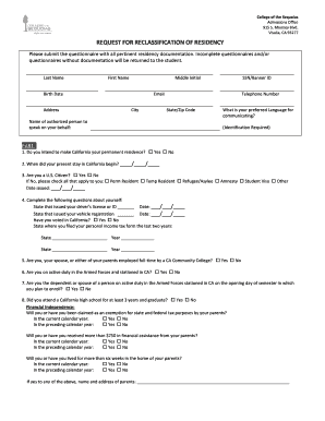 Request for Reclassification of Residency