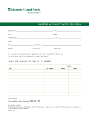Marketing Material Order Form