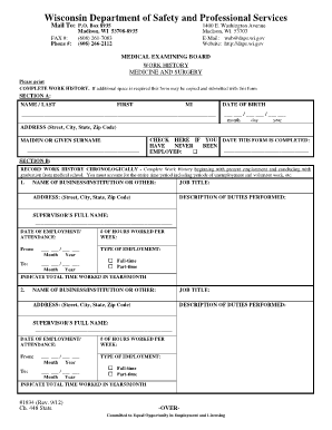 Wisconsin Medical Examining Board Work History Form