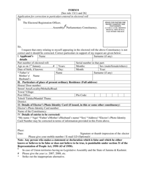 Form 8 Application for Correction to Electoral Roll