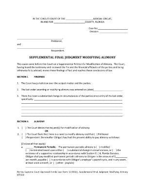 Supplemental Final Judgment Modifying Alimony
