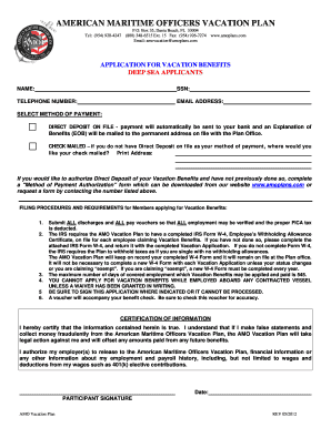 American Maritime Officers Vacation Plan Application