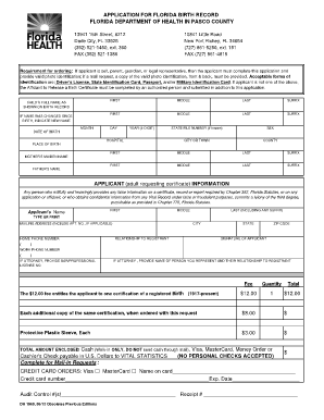 Florida Birth Record Application