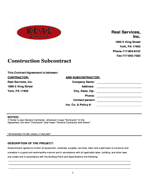 Contract sample for construction - Download Subcontractor Agreement - REAL Services