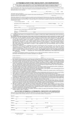 Authorization for Cremation and Disposition