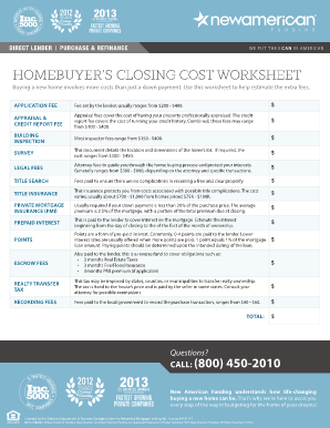 closing worksheet for new american funding form