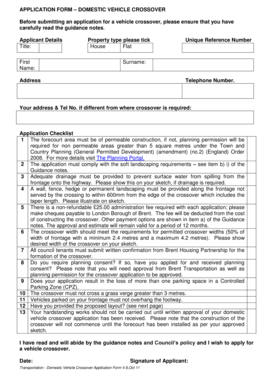 Domestic Vehicle Crossover Application Form