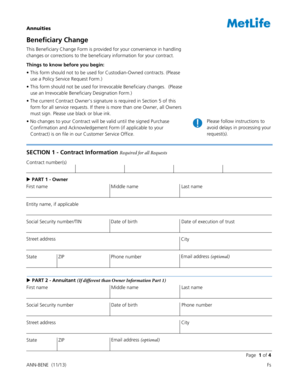 Annuities Beneficiary Change Form
