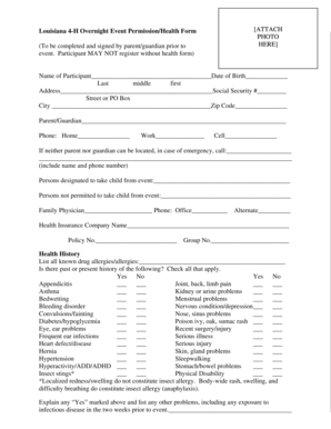Louisiana 4-H Overnight Event Permission Health Form