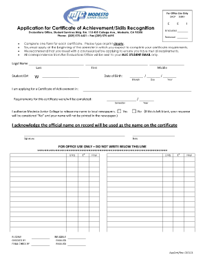 Application for Certificate of Achievement