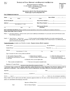 RSA 7 Notice of Final Deposit and Request for Refund