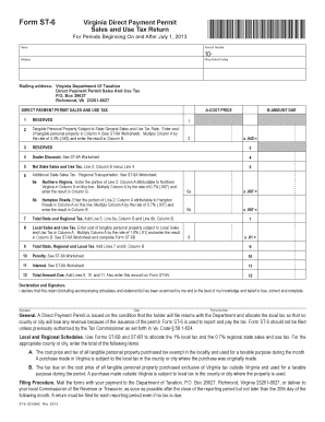 Virginia Direct Payment Permit Sales and Use Tax Form ST-6