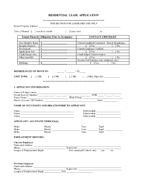 Residential Lease Application Form