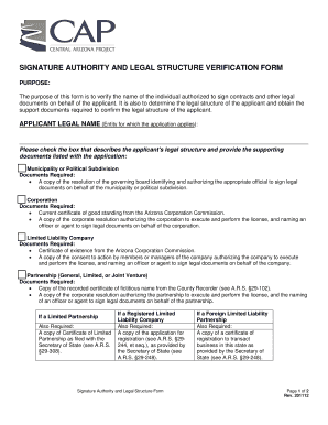 Signature Authority and Legal Structure Verification Form