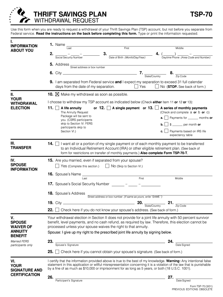 2001 Form TSP 70 Fill Online Printable Fillable Blank PDFfiller