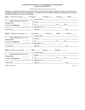 Alabama Scrap Tire Manifest