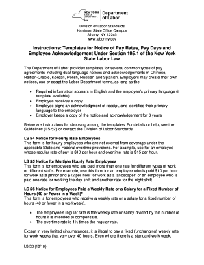 instructions, templates for notice of pay rates, paydays and employee acknowledgement under section 195.1 of NYS labor law. templates for notice of pay rates - labor ny