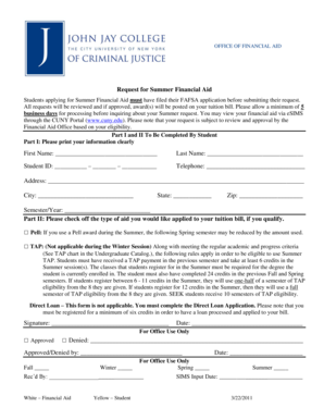 Request for Summer Financial Aid