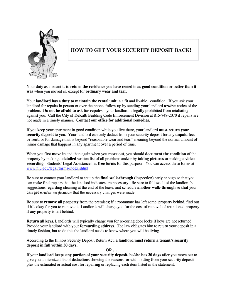 Fillable Online niu HOW TO GET YOUR SECURITY DEPOSIT BACK! niu Fax