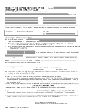 Affidavit for Service of Process on the Secretary of the Commonwealth