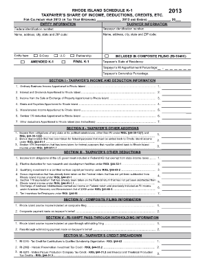 Rhode Island Schedule K-1 2013