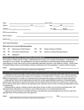 Health Screening and Authorization Form