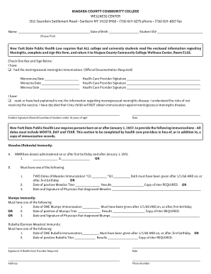New York Meningitis Immunization Form