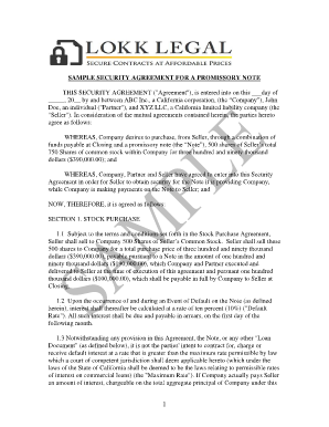 Sample Security Agreement for Promissory Note - Lokk Legal